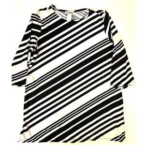 Anthony Richards Tunic Top XL Black White Striped Stretch Knit Blouse Diagonal